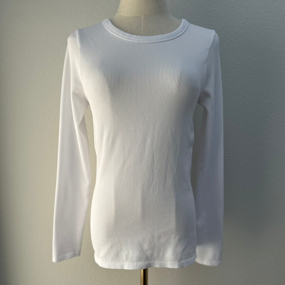 90 Degree By Reflex Rib Seamless Long Sleeve Top L White Athleisure Minimalist